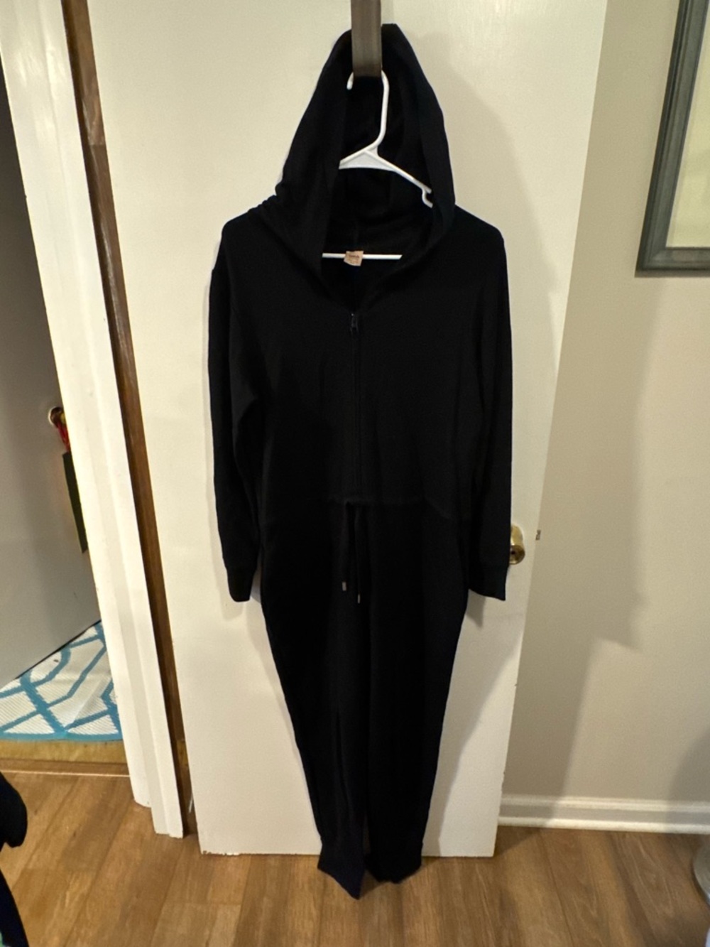 Smash + Tess Black Hooded Long-Sleeve Zipper-Front Lounge Jumpsuit Size Medium